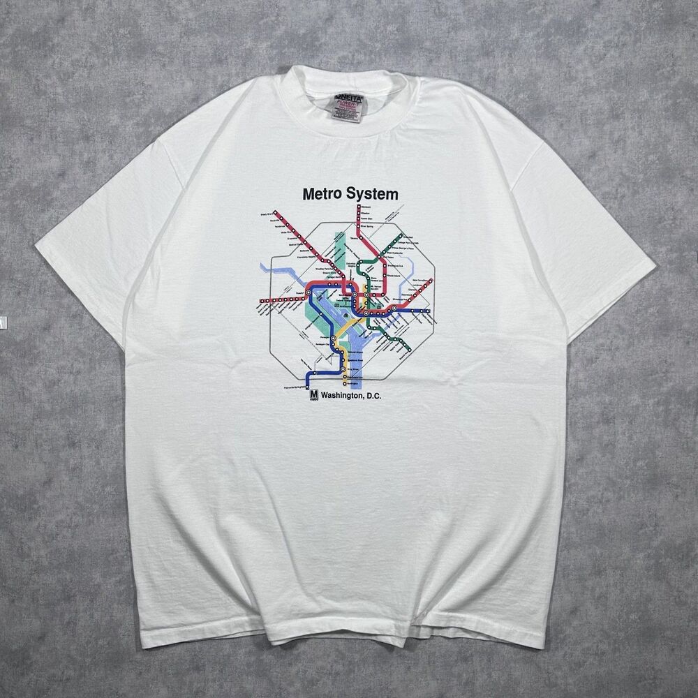Vintage 90s ONEITA Washington DC Metro System Graphic White T-SHirt Mens XL